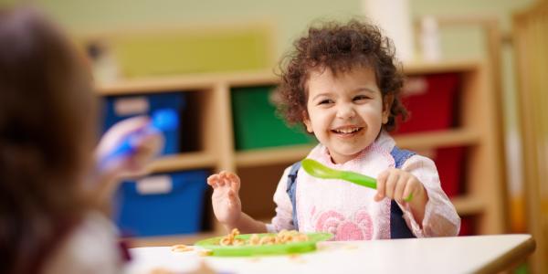 A child eats cereal.